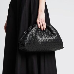 Bottega Vaneta Lambskin Leather Pouch Clutch Bag, Black